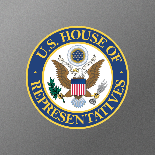 The seal of the US House of Representatives on a grey background